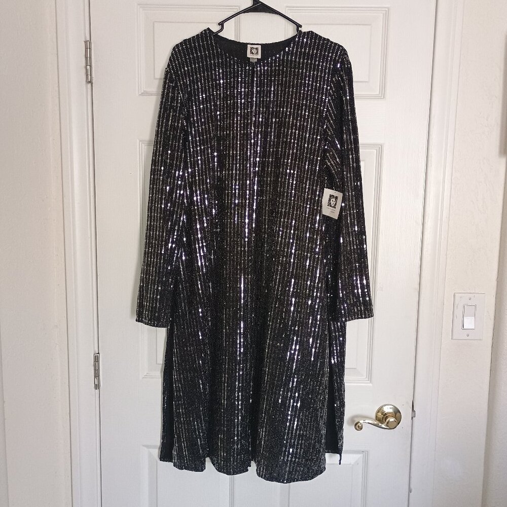 Anne Klein Black Sequin Long Sleeve Dress